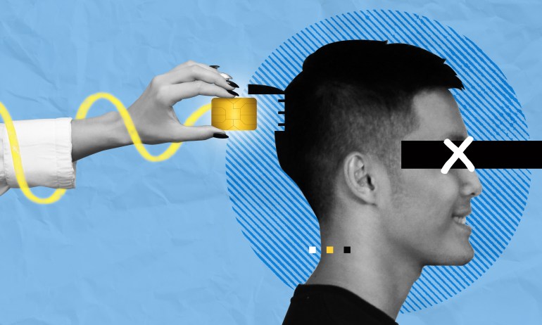 shutterstock_2455983303-1717246419 Installing neuralink brain chip implant to human head. Futuristic high tech science concept art. Science breakthrough illustration. Modern digital collage, contemporary art visual metaphor
