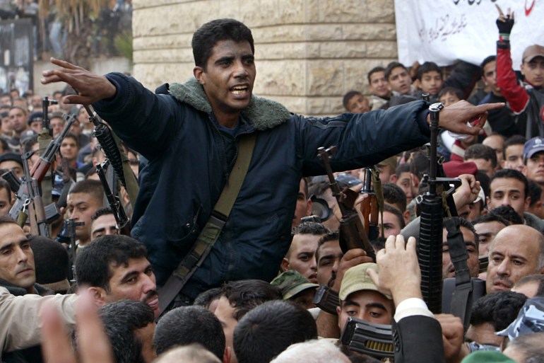 zakaria-zubeidi1-1737451738 West Bank commander of the militant Al Aqsa Martyrs Brigades Zakaria Zubeid is carried on the shoulders of supporters in Jenin. Zakaria Zubeidi, West Bank commander of the militant Al Aqsa Martyrs Brigades, is carried on the shoulders of supporters during a visit by Palestinian presidential candidate Mahmoud Abbas to Jenin December 30, 2004. Gunmen hoisted Abbas on their shoulders during a campaign stop in the West Bank city of Jenin. Armed men from al-Aqsa Martyrs Brigade, part of his Fatah faction, fired volleys in the air and chanted: "We sacrifice our blood and soul for you." Pictures of the month December 2004 REUTERS/Ammar Awad