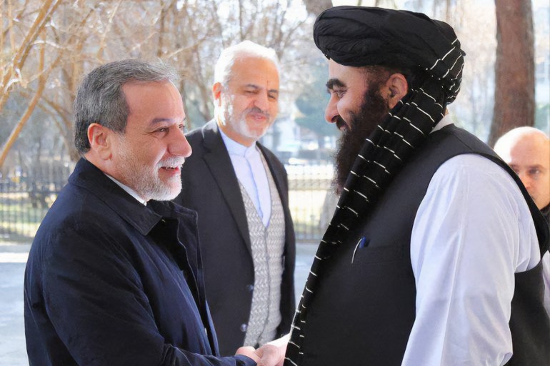 Iranian Foreign Minister Abbas Araghchi meets with Afghanistan's Minister of Foreign Affairs Amir Khan Muttaqi in Kabul, Afghanistan January 26, 2025. Iranian Ministry of Foreign Affairs/WANA (West Asia News Agency)/Handout via REUTERS ATTENTION EDITORS - THIS PICTURE WAS PROVIDED BY A THIRD PARTY.