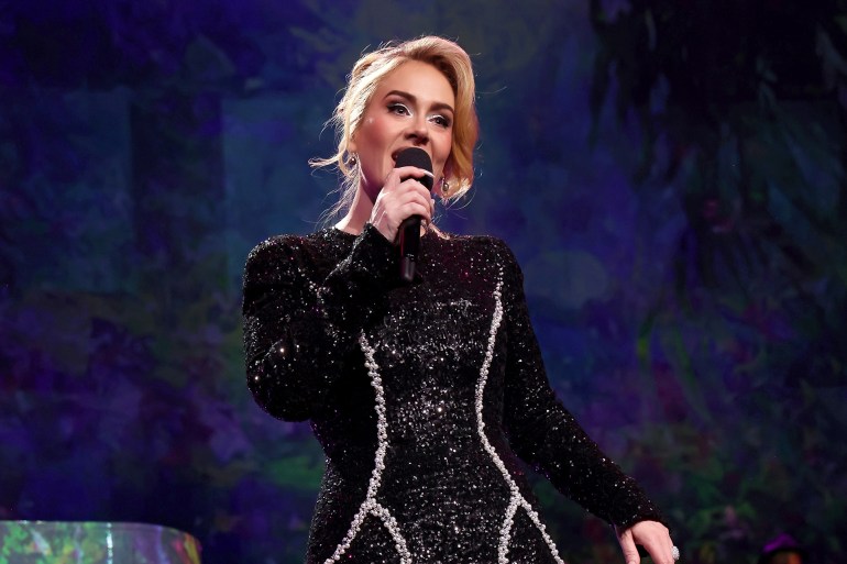 LAS VEGAS, NEVADA - JANUARY 26: (Exclusive Coverage) Adele performs onstage during "Weekends with Adele" at The Colosseum at Caesars Palace on January 26, 2024 in Las Vegas, Nevada. (Photo by Kevin Mazur/Getty Images for AD)