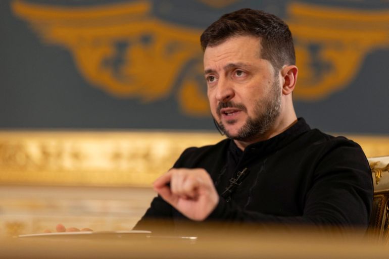 Ukraine's President Zelenskiy attends an interview with Reuters in Kyiv