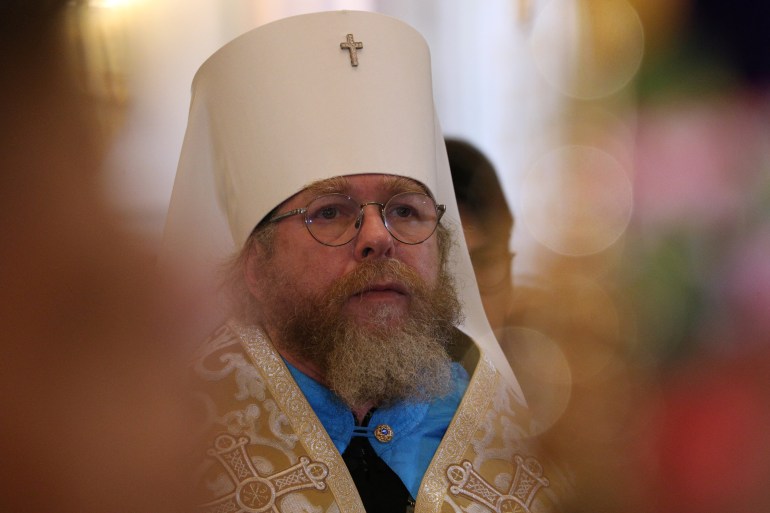 tikhon-shevkunov2-1740742119 Metropolitan Tikhon Shevkunov, newly appointed head of the Crimean Metropolis of the Russian Orthodox Church, conducts a service at a cathedral in Simferopol, Crimea, October 21, 2023. REUTERS/Alexey Pavlishak