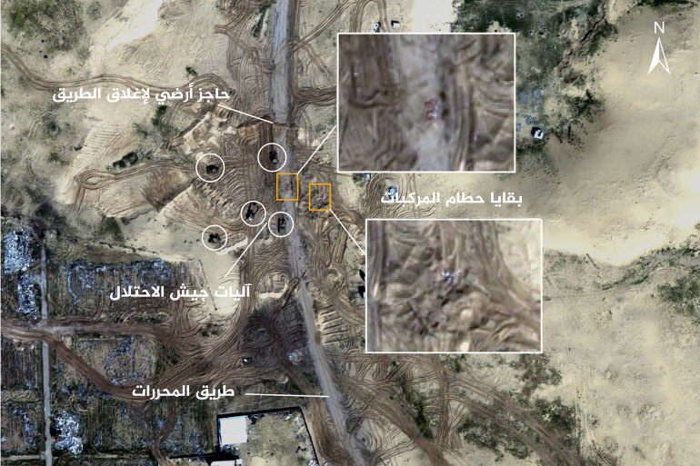 02-1743349356 صور أقمار صناعية حصرية تكشف تدمير وطمر مركبات طاقمي الهلال الأحمر والدفاع المدني في رفح (سند)