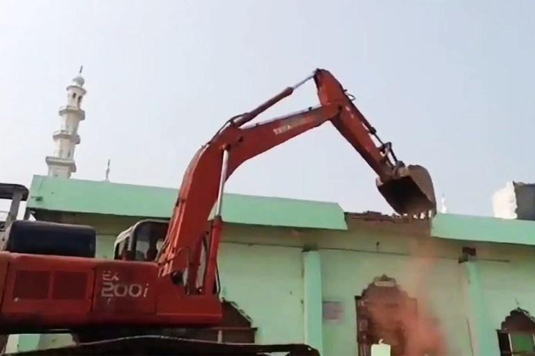 The demolition of the century-old Takiya Mosque. The government bulldozed the mosque, built on waqf land, in January 2025 [Kashif Kakvi/Al Jazeera]
