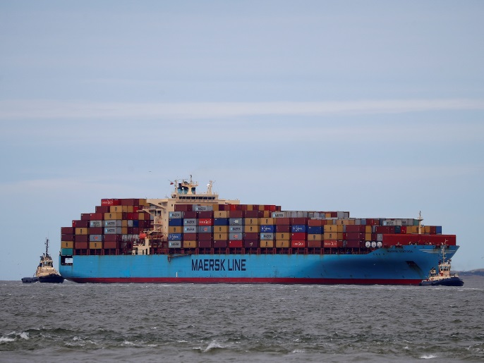 33c81b85-3026-4b3d-9747-49693fc0c76f The Maersk Line container ship Maersk Sentosa is helped by tugs as it navigates the River Mersey in Liverpool, Britain, July 31, 2018. REUTERS/Phil Noble