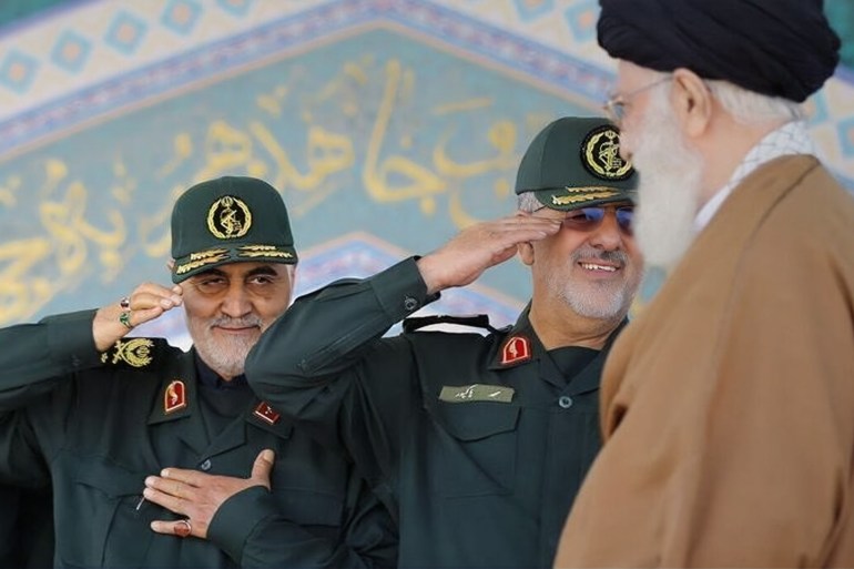 9474d98ad8b0-1723562107 A file photo of Qassem Suleimani saluting Iranian Supreme leader Ayatollah Ali Khamenei. Image by IRNA news agency المصدر: وكالة الأنباء الإيرانية الحرس الثوري في إيران قاسم سليماني