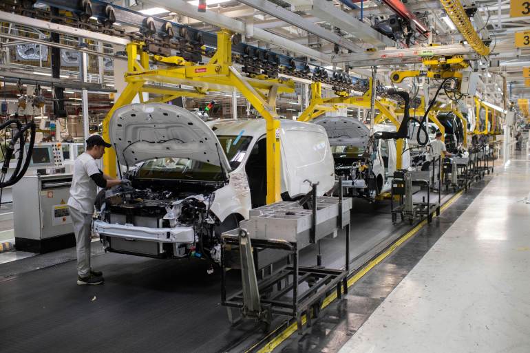 ap24129425183261-1729691250 Cars are placed on a production line inside a Renault factory outside of Tangier, Morocco, Monday, April 29, 2024. Morocco has grown into a car manufacturing juggernaut over the past fifteen years, positioning itself strategically between East and West as the automotive industry transitions to electric vehicles. The country supplies more cars to Europe than China, India or Japan through new highways and an expanded port in Tangier. (AP Photo)