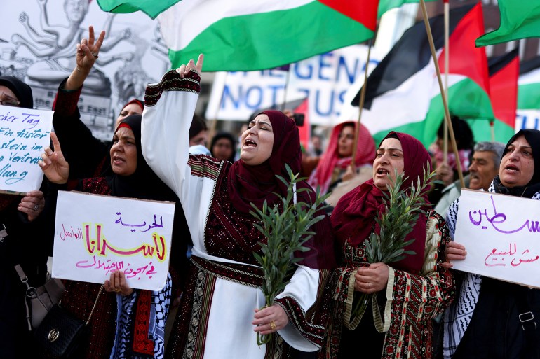 People attend a protest in support of Palestinians, to mark the annual al-Quds Day (Jerusalem Day), in Berlin, Germany, March 29, 2025. REUTERS/Christian Mang