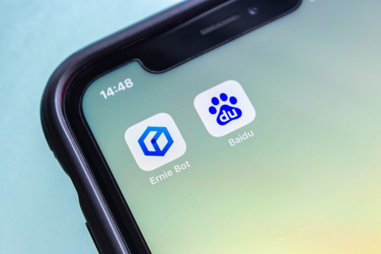 Vancouver, CANADA - Mar 20 2023 : ERNIE Bot and Baidu icons seen in an iPhone. ERNIE Bot is an AI chatbot project (ChatGPT-style project) based on its ERNIE Model technology by Baidu inc.