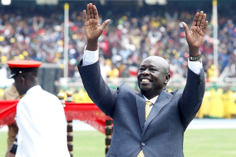 d982d8abd8b9d981d8abd982d8b3-1727711154 FILE PHOTO: Kenya's incoming deputy President Rigathi Gachagua waves to supporters as he arrives for his swearing-in ceremony in Nairobi, Kenya September 13, 2022. REUTERS/Monicah Mwangi/File Photo