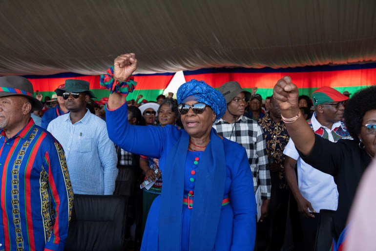 fdsw-1732521299 SWAPO presidential candidate Netumbo Nandi-Ndaitwah attends a rally ahead of the upcoming elections in Windhoek, Namibia , November 24, 2024. REUTERS/Noah Tjijenda