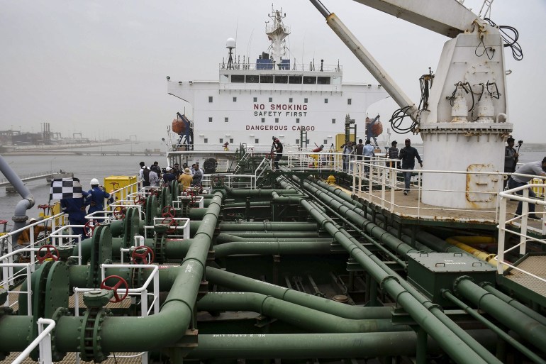 gettyimages-1258658133-1734460366 KARACHI, PAKISTAN - JUNE 13: Deck of Russian oil cargo carrying discounted crude, which is the first shipment of the deal between Islamabad and Moscow, is seen at a port in Karachi, Pakistan on June 13, 2023. (Photo by Sabir Mazhar/Anadolu Agency via Getty Images)