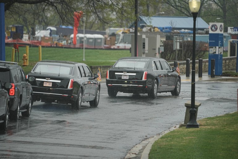 02d98a-1-1744435283 U.S. President Donald Trump's motorcade departs, on the day of his annual physical exam at Walter Reed National Military Medical Center, in Bethesda, Maryland,. U.S. April 11, 2025. REUTERS/Ken Cedeno