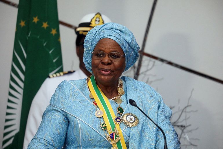 20on-1742640072 Namibia's first female President, Netumbo Nandi-Ndaitwah speaks during her inauguration at the State House in Windhoek, Namibia, March 21, 2025. REUTERS/Stringer REFILE - QUALITY REPEAT