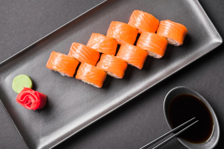 Sushi dish at asian restaurant فري بيك