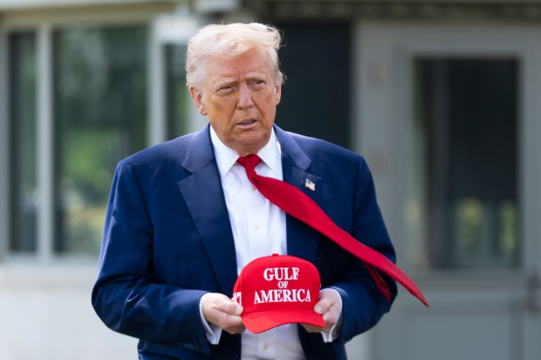ap_6811cc3cc94bd-1745996860 President Donald Trump walks to speak to reporters as he leaves the White House en route to attend a rally in Macomb County, Mich., to mark the 100th day of his second term in office, Tuesday, April 29, 2025, in Washington. (AP Photo/Manuel Balce Ceneta)