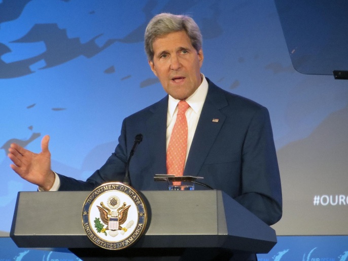 ca598c38-cdd0-4582-add5-94ffe6f06597 Secretary of State John Kerry addresses the Our Ocean conference, Monday, June 16, 2014, at the State Department in Washington. The Obama administration is willing to talk with Iran over deteriorating security conditions in Iraq and is not ruling out potential U.S.-Iranian military cooperation in stemming the advance of Sunni extremists, Kerry said Monday. (AP Photo/Lauren Victoria Burke)