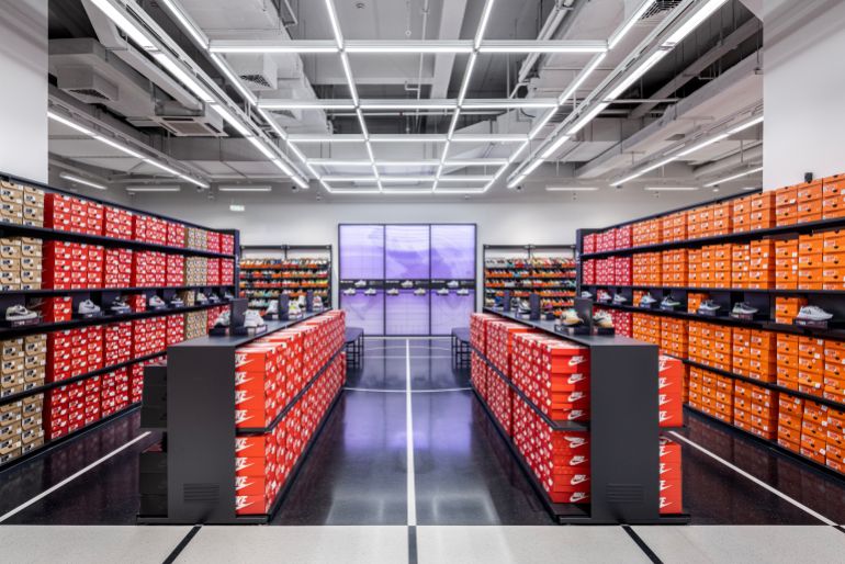 SHANGHAI.China-Jun.20,2022:nike outlet store for Inventory interior display .Famous sports fashion brand worldwide and it is one of the world's largest suppliers of athletic shoes and apparel.