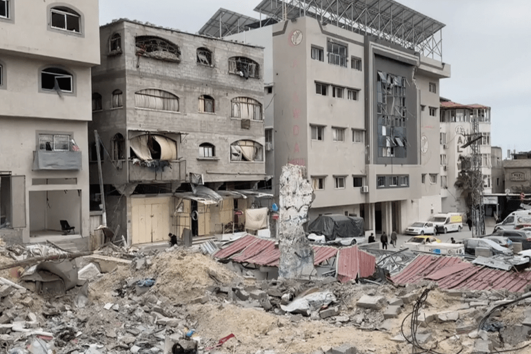 damage to the exterior of al-Awda hospital in Jabalia, northern Gaza