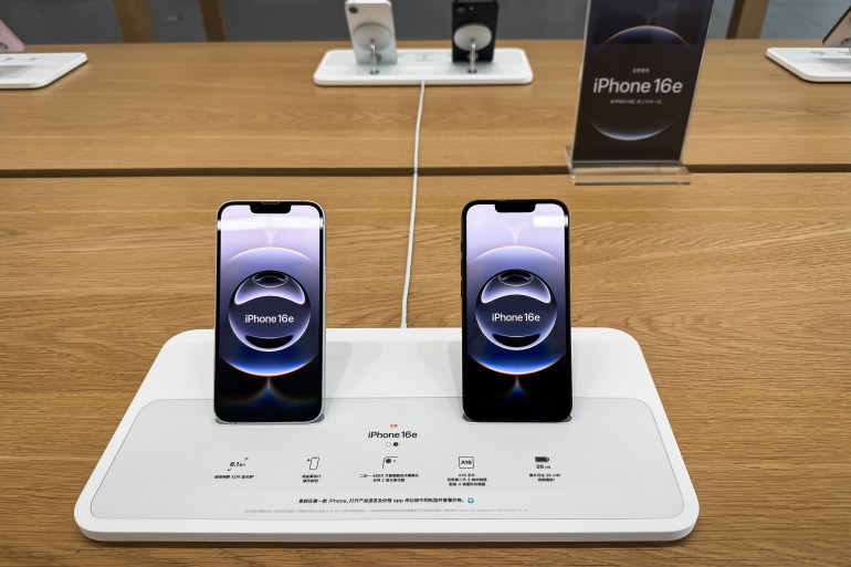 gettyimages-2202657272-1742730404 CHONGQING, CHINA - MARCH 1: The newly released iPhone 16e models are displayed on a demo stand inside an Apple Store at Chongqing MixC, showcasing their sleek design and features as part of Apple's latest product lineup on March 1, 2025 in Chongqing, China. (Photo by Cheng Xin/Getty Images)