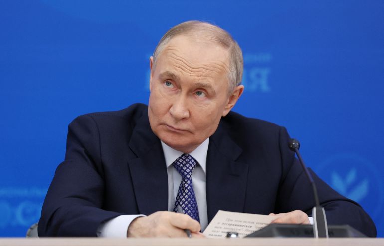 reuters_68068864-1745258596 Russia's President Vladimir Putin attends a meeting with heads of municipal entities in Moscow, Russia, April 21, 2025. Sputnik/Vyacheslav Prokofyev/Pool via REUTERS ATTENTION EDITORS - THIS IMAGE WAS PROVIDED BY A THIRD PARTY.