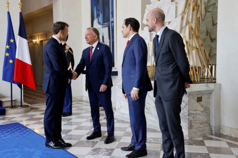 rubio-1744902397 France's President Emmanuel Macron shakes hands with US Special Envoy Steve Witkoff next to US Secretary of State Marco Rubio and France's Minister for Europe and Foreign Affairs Jean-Noel Barrot before a meeting at the Elysee presidential palace in Paris on April 17, 2025. LUDOVIC MARIN/Pool via REUTERS