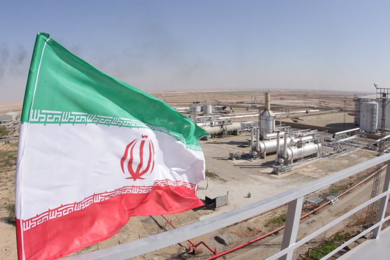shutterstock_1227310843 Oil and Gas Refineries / Flag of Iran; Shutterstock ID 1227310843; purchase_order: ajnet; job: ; client: ; other: