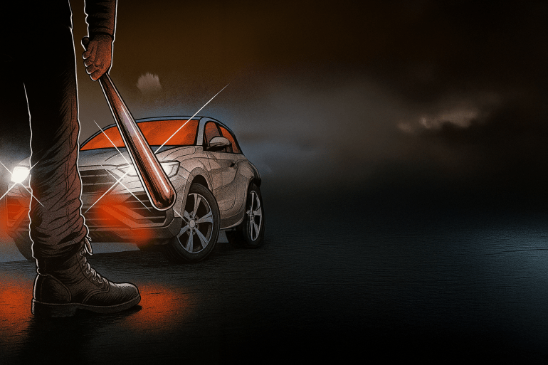 003-1746386568 An illustration of a figure in the foreground holding a bat in front of a car_ (design by chatGPT)
