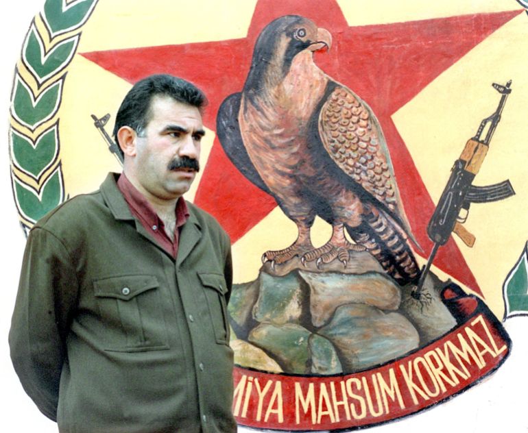 (FILES) - Picture dated 1992 shows Abdullah Ocalan, leader of Turkey's outlawed separatist movement, the Kurdish Workers's Party (PKK), in a training camp in the village of Helweh in Lebanon's Bekaa valley and only two kilometers far from the Syrian borders. The PKK camp have been closed in 1992 after an agreement between Turkey and Syria. Ankara accuses Damascus of backing the PKK in its long-running separatist rebellion in the mainly Kurdish southeast of Turkey, a charge Damascus has repeatedly denied. The two countries are also at odds over sharing the waters of the Euphrates and Orontes rivers.
