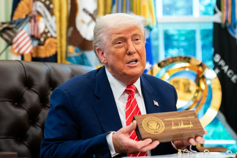 afp_683a8c097253-1748667401 US President Donald Trump speaks during a news conference before presenting Elon Musk with a "key to the White House" in the Oval Office of the White House in Washington, DC, on May 30, 2025.