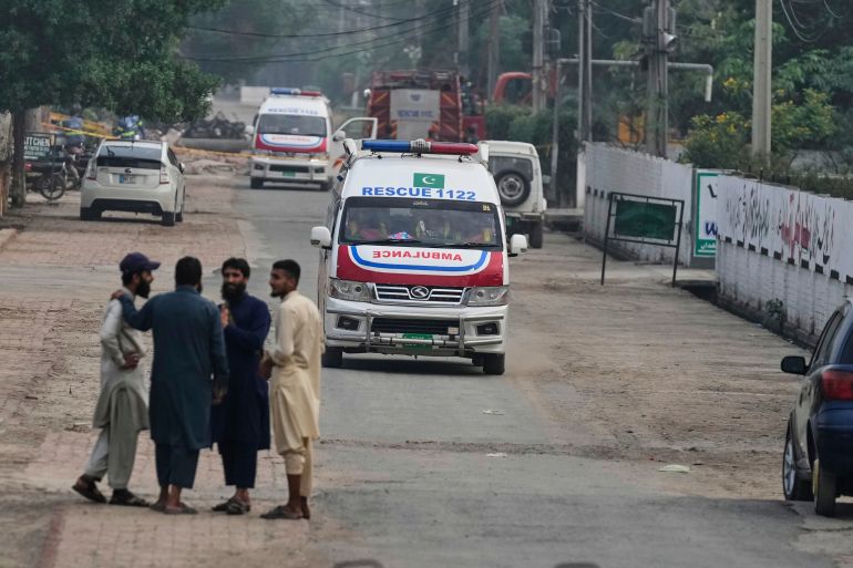 ap_681b04723aa36-1746601074 Ambulances leave from a complex located near the site of a suspected Indian missile attack, in Muridke, a town in Pakistan's Punjab province, Wednesday, May 7, 2025. (AP Photo/K.M. Chaudary)