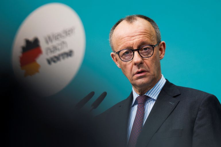 merz-1741343892 Friedrich Merz, chancellor-in-waiting and leader of Christian Democratic Union party (CDU), looks on as he addresses the media following the federal state election of Hamburg, at the CDU headquarters in Berlin, Germany, March 3, 2025. REUTERS/Axel Schmidt