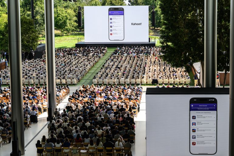7-1749503492 Apple announces upgrades to their AI system, "Apple Intelligence," during the annual Apple "Worldwide Developers Conference" (WWDC) at Apple Park, the corporate headquarters of Apple Inc., in Cupertino, California on June 9, 2025. Pressure is on Apple to show it hasn't lost its magic despite broken promises to ramp up iPhones with generative artificial intelligence (GenAI) as rivals race ahead with the technology. Apple will showcase plans for its coveted devices and the software powering them at its annual Worldwide Developers Conference (WWDC) kicking off Monday in Silicon Valley and running through June 13. (Photo by Josh Edelson / AFP)