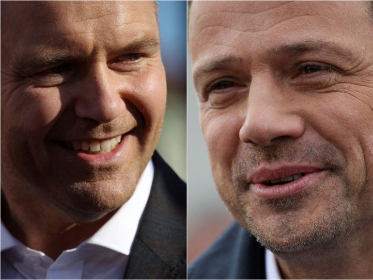 reuters_683beb57-1748757335 A combination picture shows two leading candidates in the Polish presidential election, Warsaw Mayor Rafal Trzaskowski, Civic Coalition presidential candidate, smiling during a visit to the Weglewski farm, ahead of the second round of Polish presidential election, in Buczek, May 29, 2025, and Polish presidential candidate Karol Nawrocki, backed by the main opposition Law and Justice (PiS) party, reacting during his final rally, ahead of the second round of presidential election, in Biala Podlaska, Poland, May 30, 2025. REUTERS/Kacper Pempel