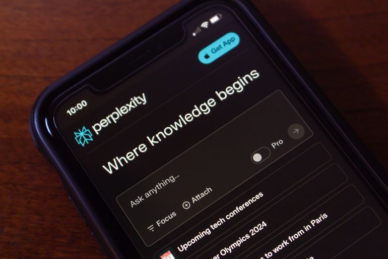 shutterstock_2486442525-1722977296 Vancouver, CANADA - May 20 2024 : Perplexity.ai logo seen in its website on an iPhone screen. Perplexity AI is a research and conversational search engine powered by AI chatbots.