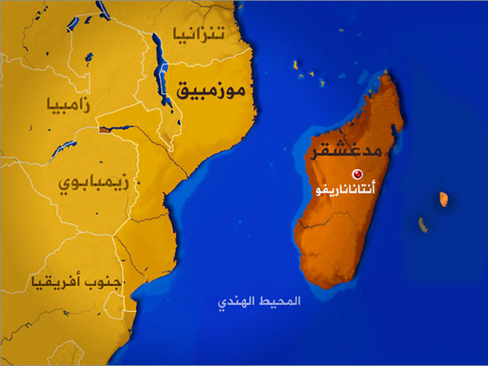 خريطة دولة مدغشقر مبين عليها العاصمة أنتاناناريفو