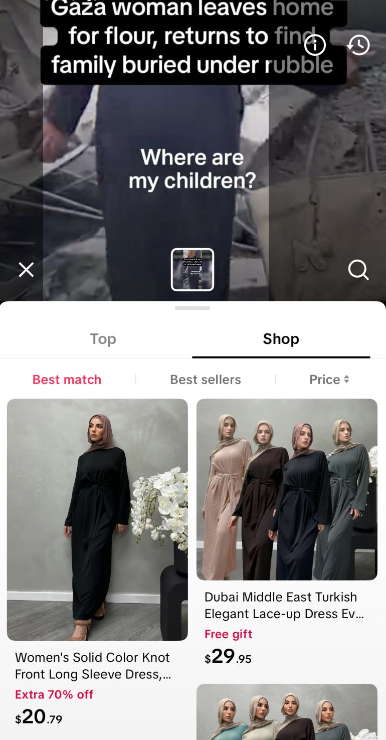 TikTok is tagging videos from Gaza with TikTok Shop products