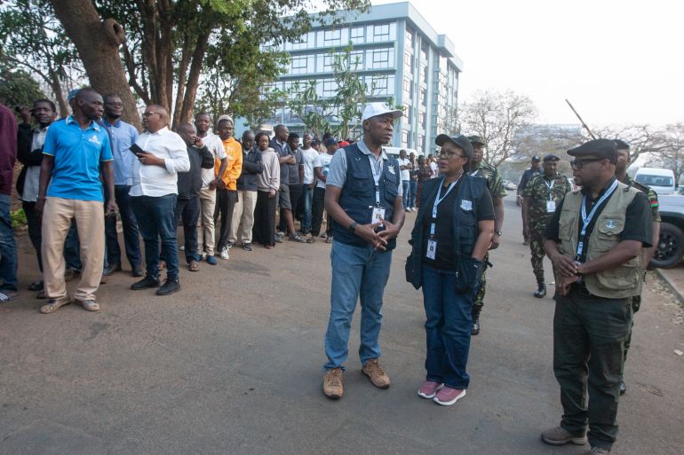 Malawi Electoral Commission (MEC) Chair Justice Annabel Mtalimanja (2nd R) inspect the Civic Centre polling station in Lilongwe on September 16, 2025 ahead of the opening of the polls during Malawi's presidential and parliamentary elections.