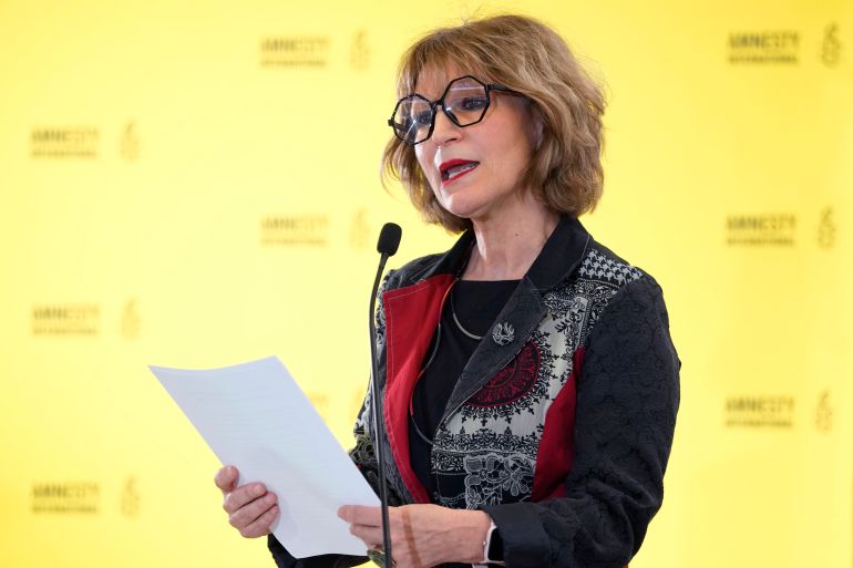 ap24114531368242-1752871275 EMBARGOED UNTIL 00.01 UTC APRIL 24,2024 Agnes Callamard, Secretary General of Amnesty International, speaks at a press conference in London, ahead of the launch of 'The State of the World's Human Rights', its annual report on the global human rights situation, Tuesday, April 23, 2024. The report will be published on Wednesday April 24, covering 155 countries and including regional and global analyses, it provides the most comprehensive overview of human rights trends and developments in the world today. (AP Photo/Kirsty Wigglesworth)