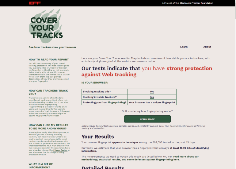 **داخلية*** وصف الصورة المرفقة - اختبار "كوفر يور تراكس" عبر متصفح "كوميت" (الجزيرة)