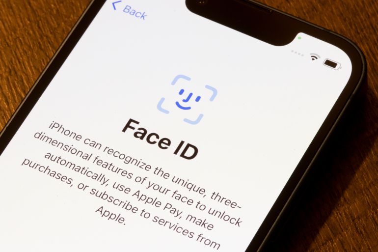 Portland, OR, USA - Sep 3, 2022: Face ID introduction page is seen on an iPhone.