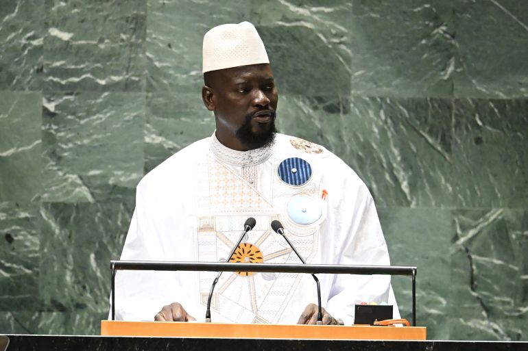 d98ad8a8d98a-1717478772 Guinea's President Mamady Doumbouya addresses the 78th United Nations General Assembly at UN headquarters in New York City on September 21, 2023. (Photo by TIMOTHY A. CLARY / AFP)