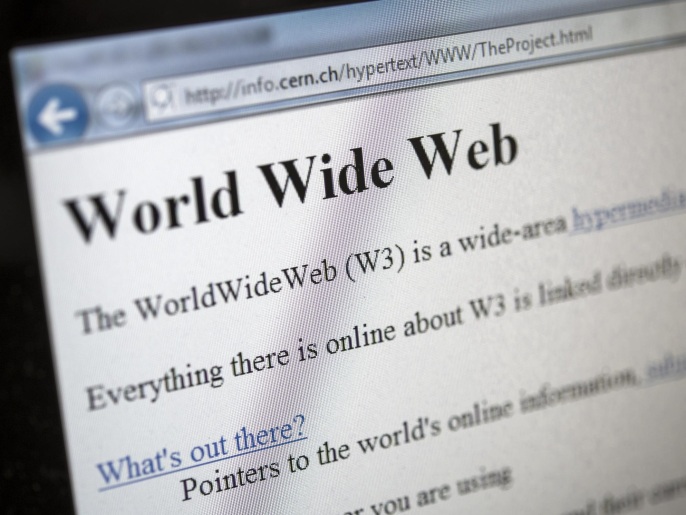 This picture taken on April 30, 2013 in Geneva shows a 1992 copy of the world's first web page. The world's first web page will be dragged out of cyberspace and restored for today's Internet browsers as part of a project to celebrate 20 years of the Web. The European Organisation for Nuclear Research (CERN) said it had begun recreating the website that launched that World Wide Web, as well as the hardware that made the groundbreaking technology possible. British physicist Tim Berners-Lee invented the World Wide Web, also called W3 or just the Web, at CERN in 1989 to help physicists to share information, but at the time it was just one of several such information retrieval systems using the Internet. AFP PHOTO / FABRICE COFFRINI
