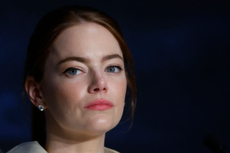 Cast member Emma Stone attends a press conference for the film "Kinds of Kindness" in competition at the 77th Cannes Film Festival in Cannes, France, May 18, 2024. REUTERS/Clodagh Kilcoyne