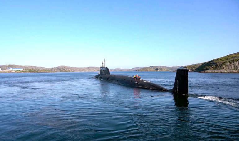 epa12370957 A still image taken from a handout video provided by the Russian Defence Ministry press service on 12 September 2025 shows a submarine of Russian Navy's Northern Fleet taking part in the Zapad-2025 joint military drills at an undisclosed location in Russia. The 'Zapad 2025' joint strategic military exercise will be conducted by the Russian and Belarusian armed forces from 12 to 16 September 2025. EPA/RUSSIAN DEFENCE MINISTRY PRESS SERVICE HANDOUT HANDOUT EDITORIAL USE ONLY/NO SALES