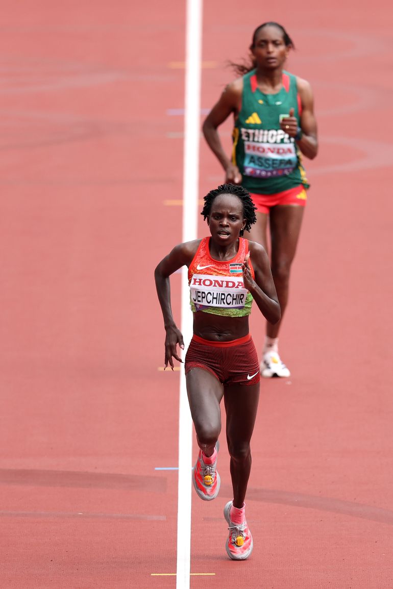getty_68c7c5940a-1757922708 TOKYO, JAPAN - SEPTEMBER 14: Peres Jepchirchir of Team Kenya competes in the Women's Marathon during day two of the World Athletics Championships Tokyo 2025 at National Stadium on September 14, 2025 in Tokyo, Japan. (Photo by Christian Petersen/Getty Images)