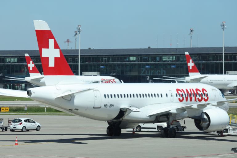 getty_68d56d64d3-1758817636 ZURICH, SWITZERLAND - JUNE 14: Passenger planes of Swiss airlines stand on the tarmac at Zurich Airport on June 14, 2021 in Zurich, Switzerland. The company recently announced it will be downsizing its fleet. (Photo by Sean Gallup/Getty Images)