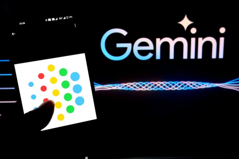 INDIA - 2024/06/02: In this photo illustration, a Google AI logo seen displayed on a smartphone with Gemini AI logo in the background. (Photo Illustration by Avishek Das/SOPA Images/LightRocket via Getty Images)