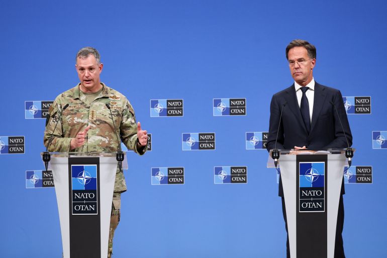 reuters_68c4ff1f-1757740831 NATO Secretary General Mark Rutte and Supreme Allied Commander Europe Alexus G. Grynkewich attend a joint press conference at the Alliance headquarters in Brussels, Belgium September 12, 2025. REUTERS/Omar Havana