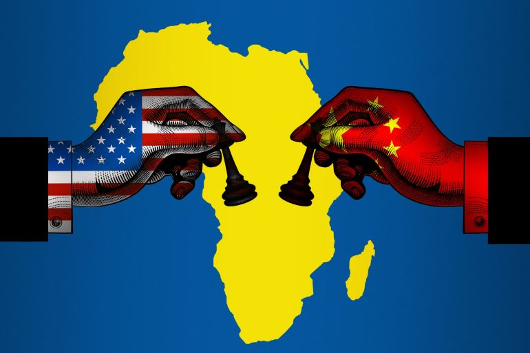 China and US playing chess on Africa map ; Shutterstock ID 2283181423; purchase_order: aljazeera ; job: ; client: ; other: